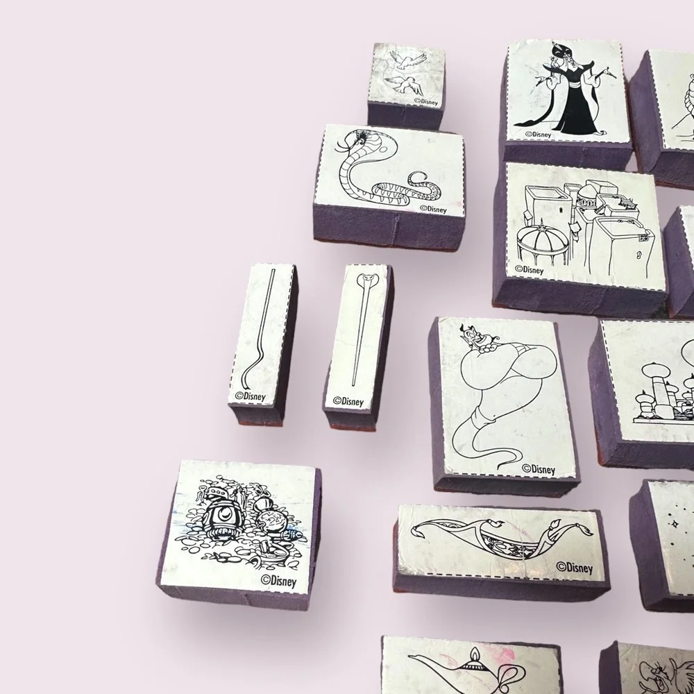 Large Set Of 34 Disney Aladdin Rubber Stamps Jasmine Jafar The Genie Rajah